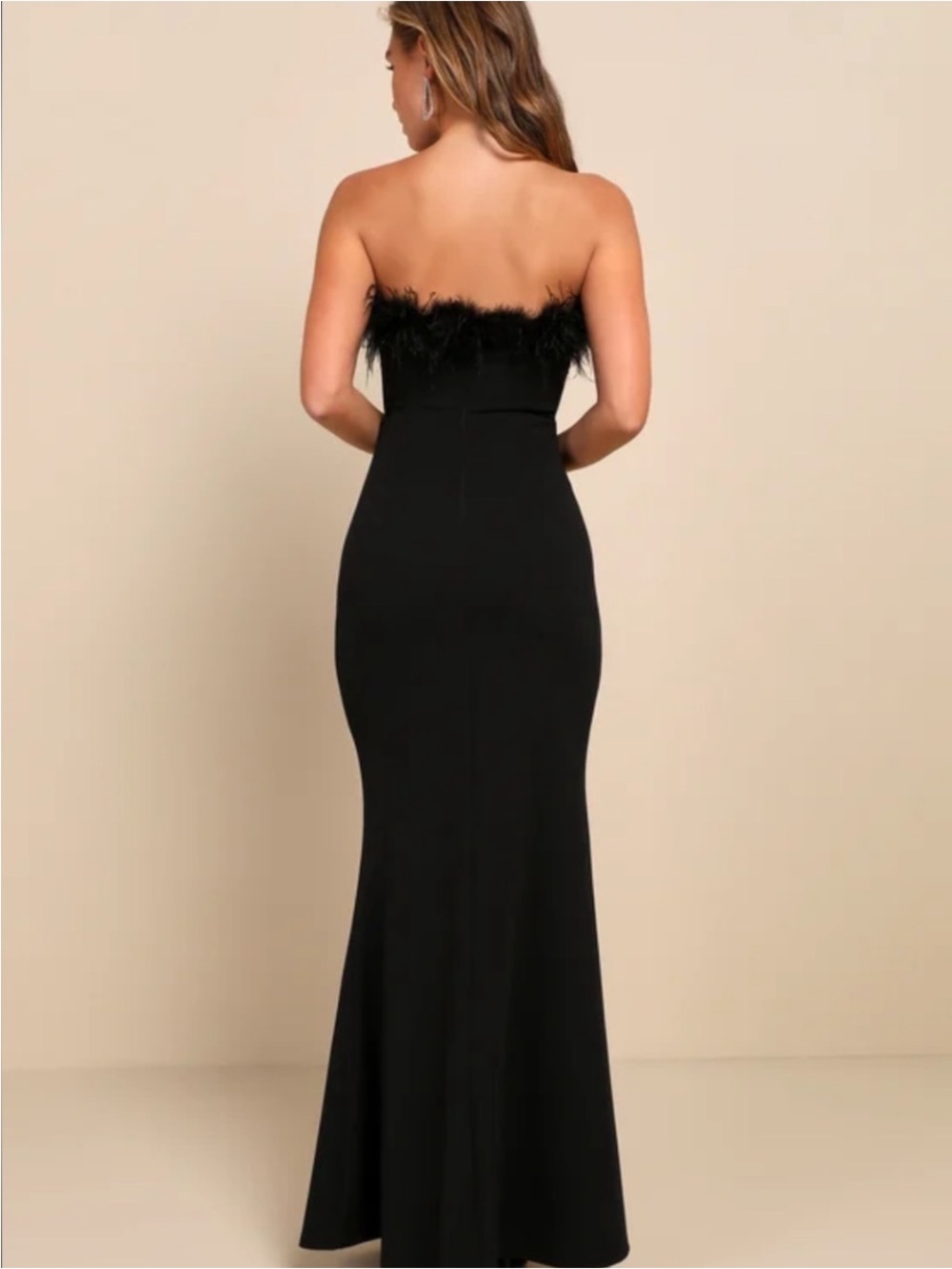 New Lulus Extraordinary Glam Black Feather-Trim Strapless Evening Gown Sz XS - Picture 5 of 9